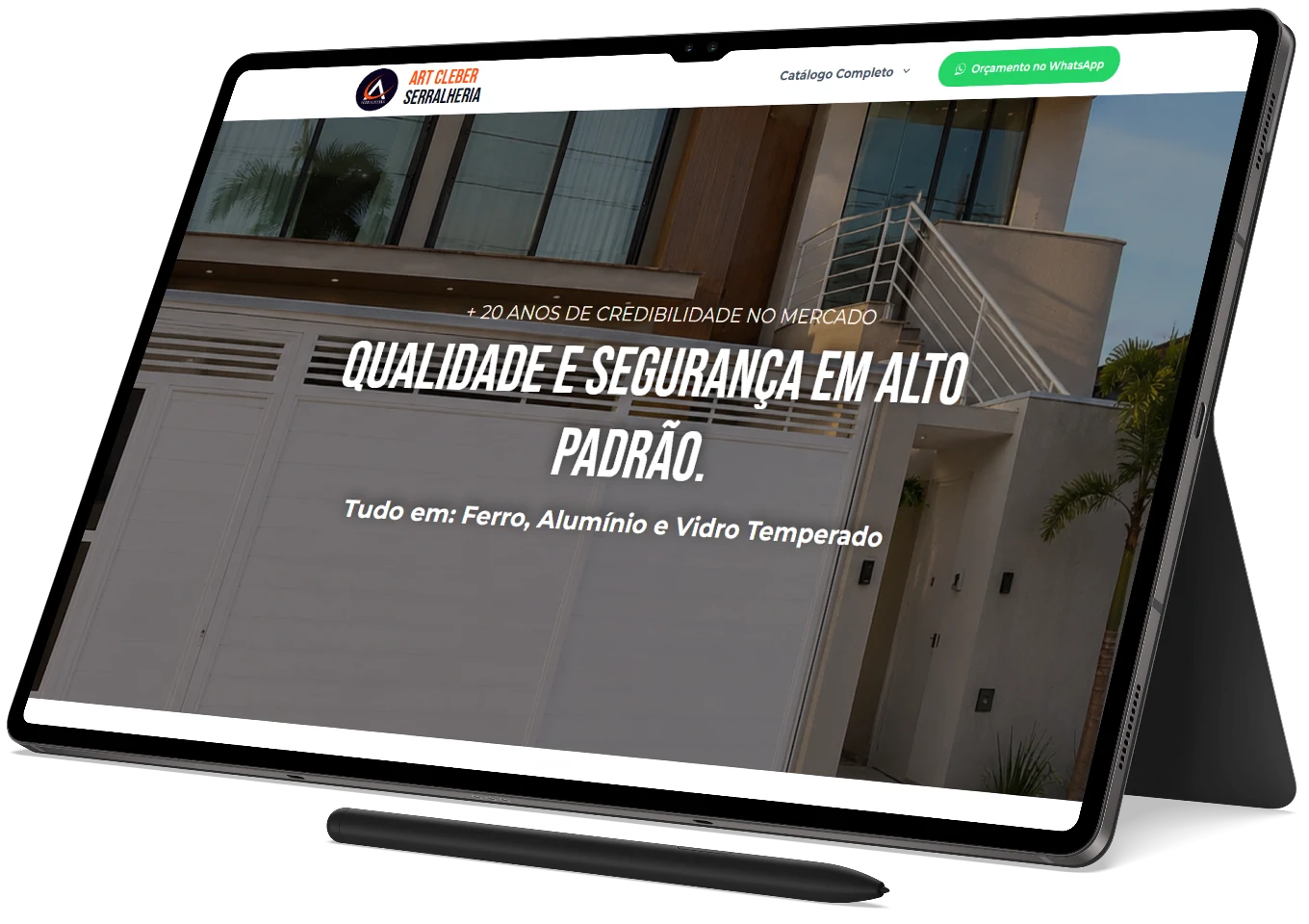 Landing page em um tablet